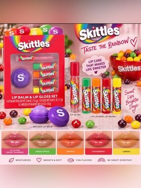 Taste the Rainbow - Lip Balm & Lip Gloss Set - Purple & Multi-Color